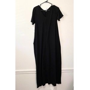 SHORT SLEEVE V-NECK STRETCHY LINEN MAXI DRESS WITH POCKETS SIZE: M